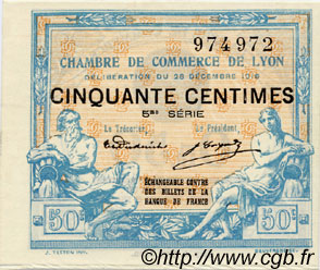 50 Centimes FRANCE regionalism and various Lyon 1916 JP.077.12 AU+