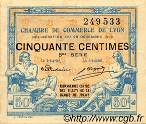 50 Centimes FRANCE regionalismo y varios Lyon 1916 JP.077.12 MBC a EBC