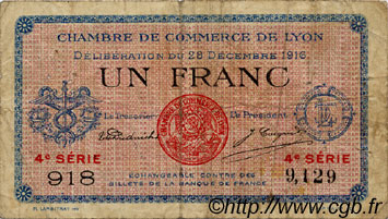 1 Franc FRANCE regionalismo y varios Lyon 1916 JP.077.13 BC
