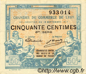 50 Centimes FRANCE regionalismo y varios Lyon 1917 JP.077.14 MBC a EBC