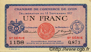1 Franc FRANCE regionalism and miscellaneous Lyon 1917 JP.077.15 VF - XF