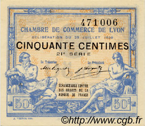 50 Centimes FRANCE regionalism and various Lyon 1920 JP.077.22 AU+