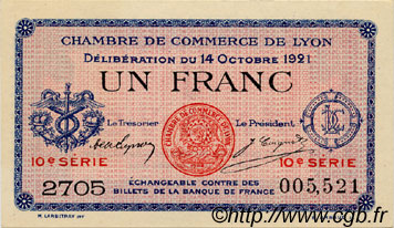 1 Franc FRANCE regionalism and various Lyon 1921 JP.077.25 AU+