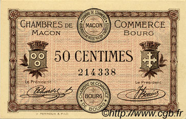 50 Centimes FRANCE regionalism and various Macon, Bourg 1915 JP.078.01 AU+