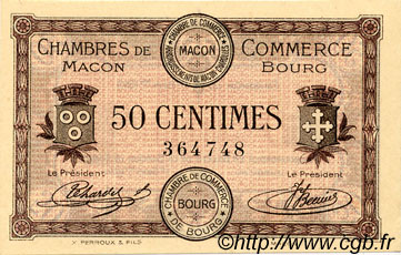 50 Centimes FRANCE regionalism and miscellaneous Macon, Bourg 1915 JP.078.01 VF - XF