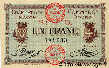 1 Franc FRANCE regionalism and various Macon, Bourg 1915 JP.078.03 AU+
