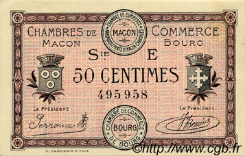 50 Centimes FRANCE regionalism and various Macon, Bourg 1920 JP.078.11 AU+