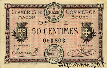 50 Centimes FRANCE regionalismo e varie Macon, Bourg 1920 JP.078.11 BB to SPL