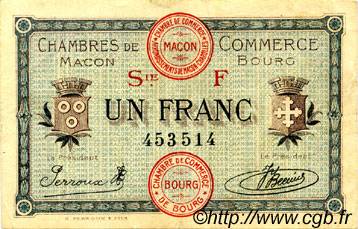 1 Franc FRANCE Regionalismus und verschiedenen Macon, Bourg 1921 JP.078.14 SS to VZ