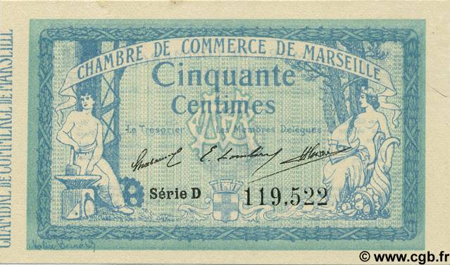 50 Centimes FRANCE Regionalismus und verschiedenen Marseille 1914 JP.079.01 fST to ST