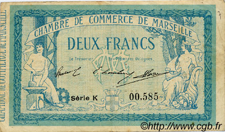 2 Francs FRANCE regionalismo y varios Marseille 1914 JP.079.18 BC