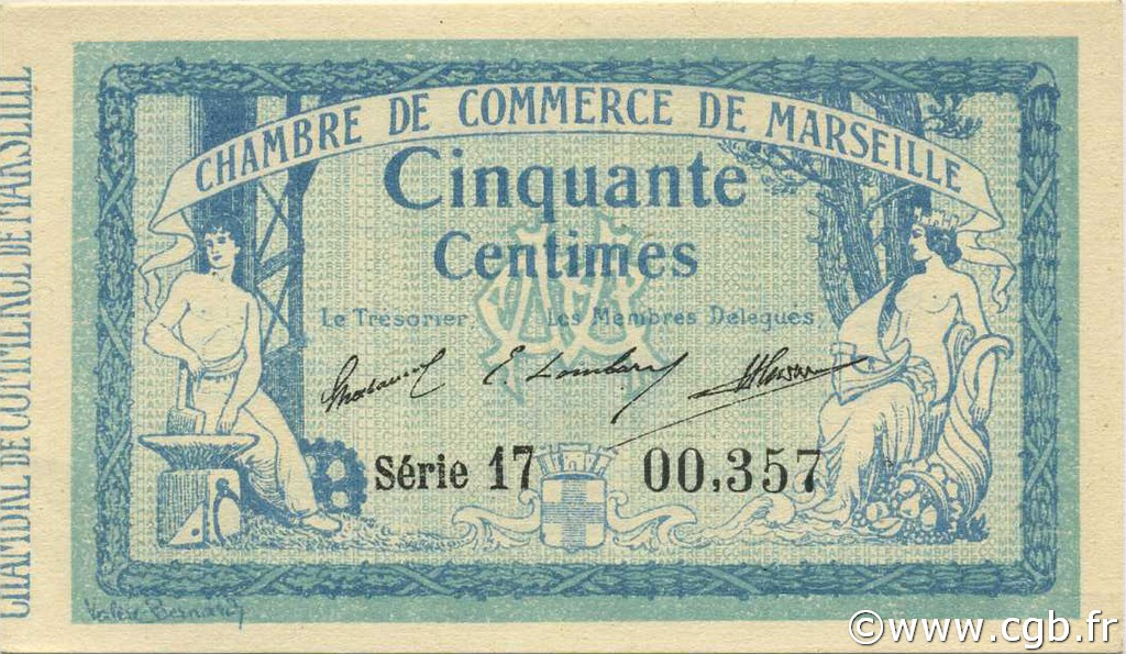 50 Centimes FRANCE regionalism and various Marseille 1914 JP.079.27 AU+