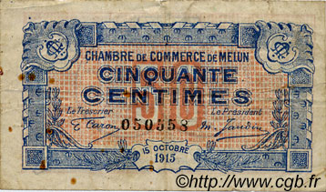 50 Centimes FRANCE regionalism and various Melun 1915 JP.080.01 F