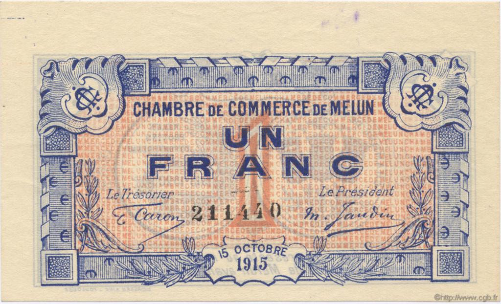 1 Franc FRANCE regionalism and various Melun 1915 JP.080.03 AU+