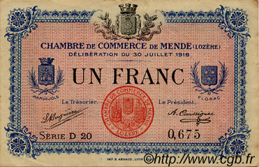 1 Franc  FRANCE régionalisme et divers Mende 1918 JP.081.07 TB