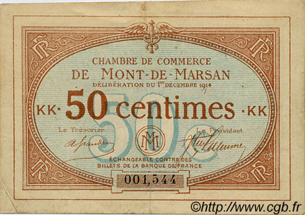 50 Centimes FRANCE regionalism and miscellaneous Mont-De-Marsan 1914 JP.082.03 VF - XF
