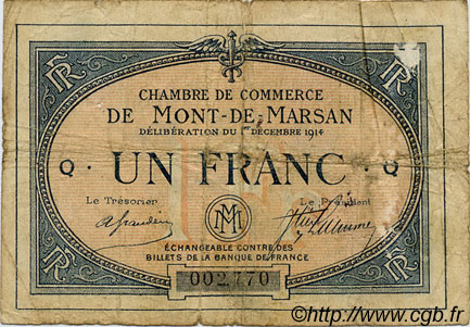 1 Franc FRANCE regionalismo y varios Mont-De-Marsan 1914 JP.082.05 BC