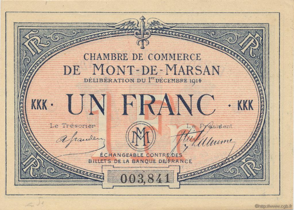 1 Franc FRANCE regionalismo y varios Mont-De-Marsan 1914 JP.082.08 SC a FDC