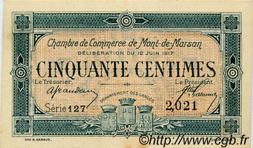 50 Centimes FRANCE regionalismo e varie Mont-De-Marsan 1917 JP.082.18 BB to SPL