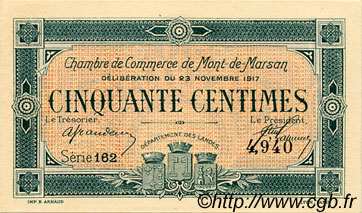 50 Centimes FRANCE regionalism and various Mont-De-Marsan 1917 JP.082.25 AU+