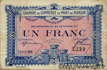 1 Franc FRANCE régionalisme et divers Mont-De-Marsan 1917 JP.082.28 TB