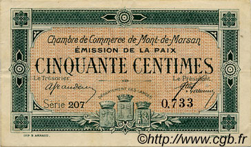 50 Centimes FRANCE Regionalismus und verschiedenen Mont-De-Marsan 1918 JP.082.30 SS to VZ