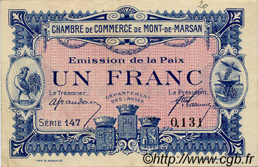 1 Franc FRANCE regionalism and various Mont-De-Marsan 1918 JP.082.32 VF - XF