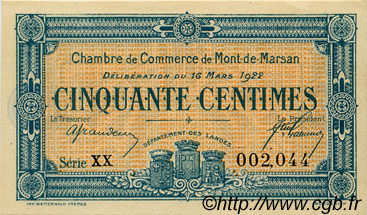 50 Centimes FRANCE Regionalismus und verschiedenen Mont-De-Marsan 1922 JP.082.38 fST to ST