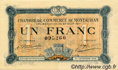 1 Franc FRANCE regionalismo e varie Montauban 1917 JP.083.15 BB to SPL