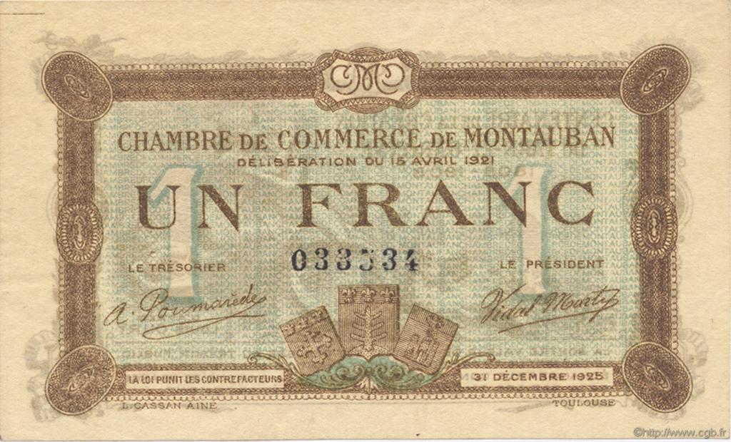1 Franc FRANCE regionalismo y varios Montauban 1921 JP.083.19 SC a FDC