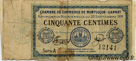 50 Centimes FRANCE Regionalismus und verschiedenen Montluçon, Gannat 1914 JP.084.04 S