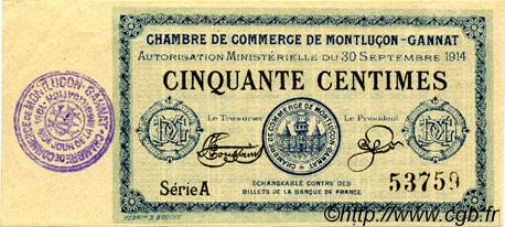 50 Centimes FRANCE regionalismo y varios Montluçon, Gannat 1914 JP.084.07 SC a FDC