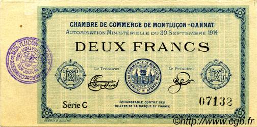 2 Francs FRANCE regionalism and various Montluçon, Gannat 1914 JP.084.09 AU+