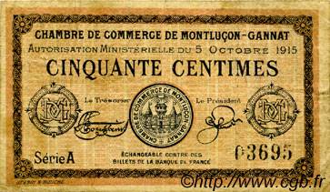 50 Centimes FRANCE regionalism and miscellaneous Montluçon, Gannat 1915 JP.084.13 F