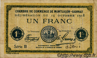 1 Franc FRANCE regionalismo e varie Montluçon, Gannat 1918 JP.084.42 MB