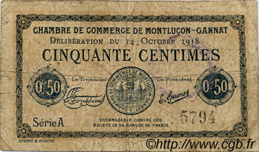 50 Centimes FRANCE Regionalismus und verschiedenen Montluçon, Gannat 1918 JP.084.46 S
