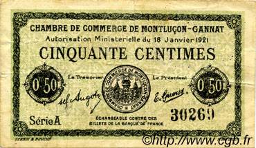 50 Centimes FRANCE regionalism and miscellaneous Montluçon, Gannat 1921 JP.084.56 F