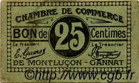 25 Centimes FRANCE regionalism and miscellaneous Montluçon, Gannat 1918 JP.084.74 F