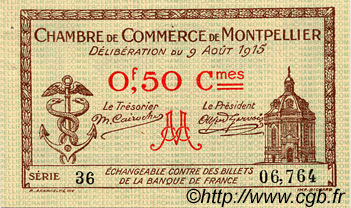 50 Centimes FRANCE regionalismo e varie Montpellier 1915 JP.085.01 BB to SPL