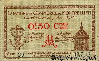 50 Centimes FRANCE regionalismo y varios Montpellier 1915 JP.085.01 BC