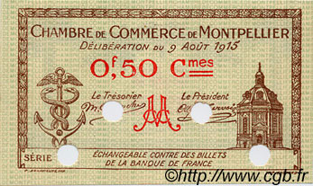 50 Centimes Spécimen FRANCE regionalismo y varios Montpellier 1915 JP.085.05 SC a FDC
