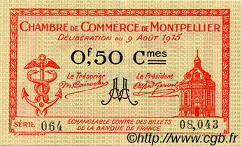 50 Centimes FRANCE regionalismo y varios Montpellier 1915 JP.085.06 MBC a EBC