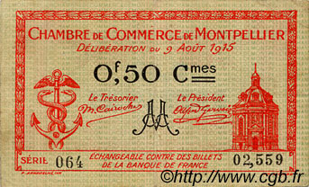 50 Centimes FRANCE regionalism and miscellaneous Montpellier 1915 JP.085.06 F