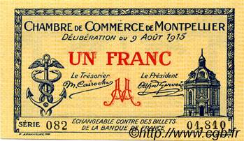 1 Franc FRANCE Regionalismus und verschiedenen Montpellier 1915 JP.085.10 fST to ST