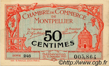 50 Centimes FRANCE regionalism and various Montpellier 1921 JP.085.22 VF - XF