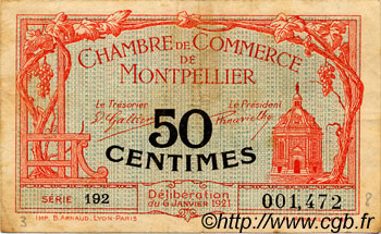 50 Centimes FRANCE régionalisme et divers Montpellier 1921 JP.085.22 TB