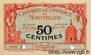 50 Centimes Annulé FRANCE regionalism and various Montpellier 1921 JP.085.23 AU+