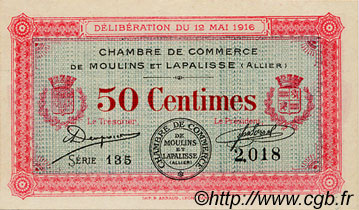 50 Centimes FRANCE regionalismo y varios Moulins et Lapalisse 1916 JP.086.01 SC a FDC