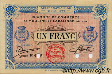 1 Franc Spécimen FRANCE Regionalismus und verschiedenen Moulins et Lapalisse 1916 JP.086.06 SS to VZ