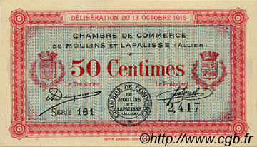 50 Centimes FRANCE regionalism and various Moulins et Lapalisse 1916 JP.086.07 AU+